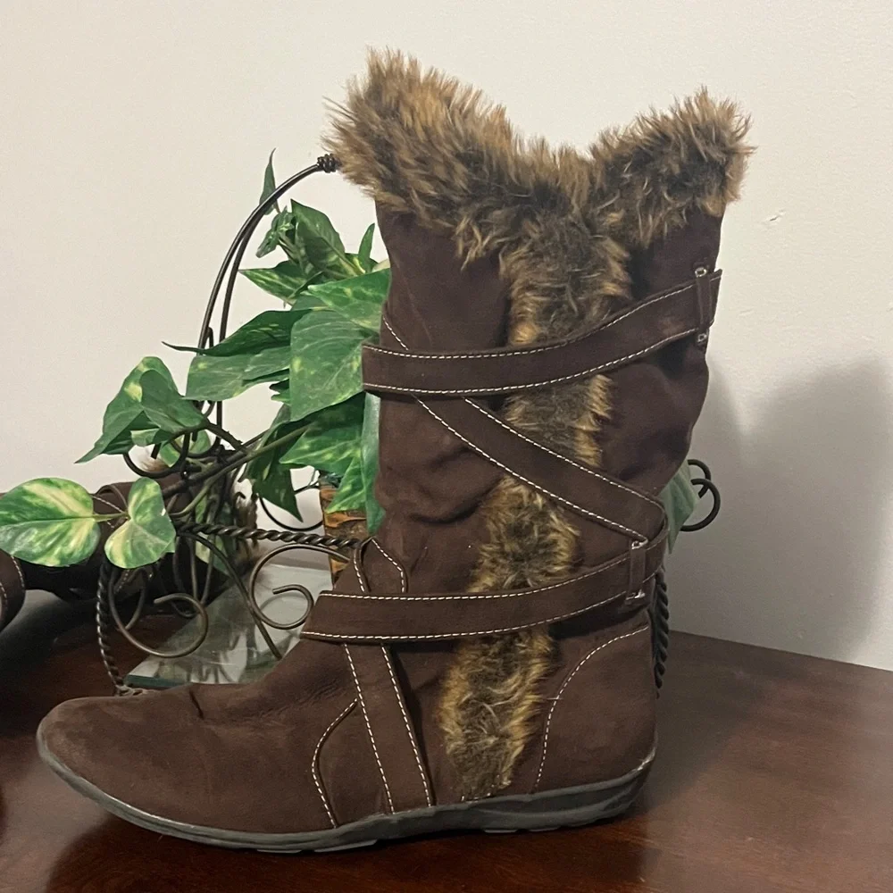 Natural Soul Brown Faux Fur Winter Boots